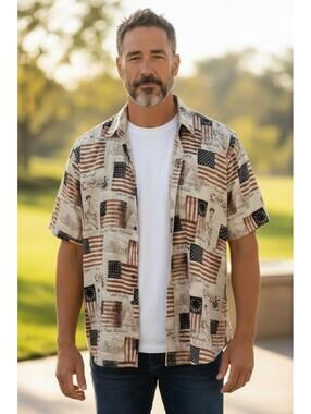 North River Classic American Flag Print Short Sleeve Shirt 3XL